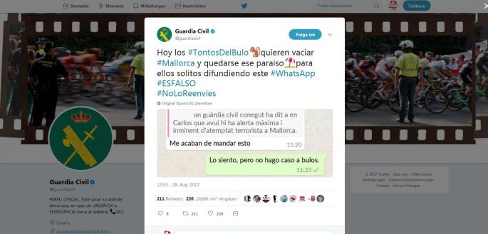 Die Guardia Civil warnt vor Fake-News in den Sozialen Netzwerken und Whats-App-Nachrichten