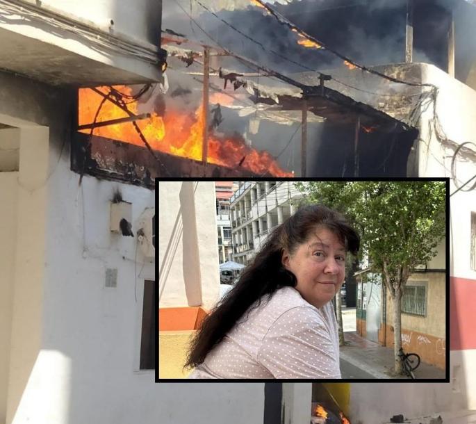 Der Brand am 20. Mai 2022. Kleines Bild: Wirtin Alice Klotz.