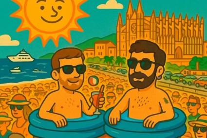 Im Sommer auf Mallorca sind sie lieber in einem kleinen Plastikpool als an den überfüllten Stränden der Insel: Die spanischen Musiker Juanjo Monserrat und die Band Xanguito.